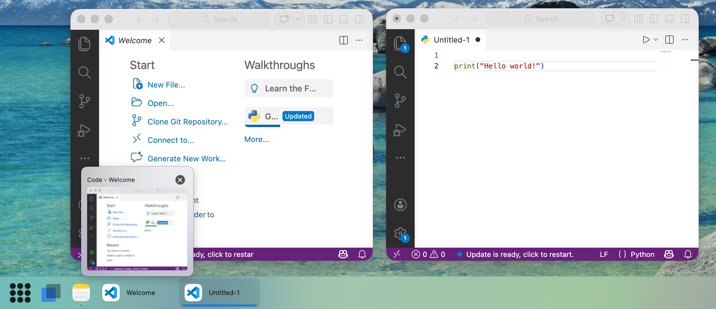 Live window preview on hover